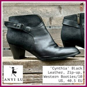 ✨LIKE NEW/EUC ANYI LU ‘Cynthia' BlackLeather,Zip-up,Western Booties/10US,40.5EU